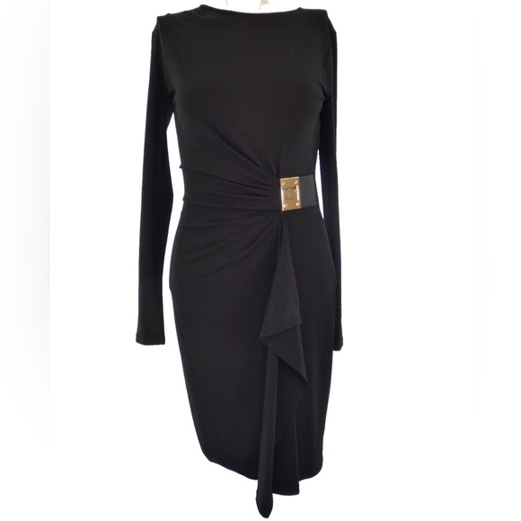 Michael Kors Black Ruched Long Sleeve Sheath Dress - Picture 4 of 5